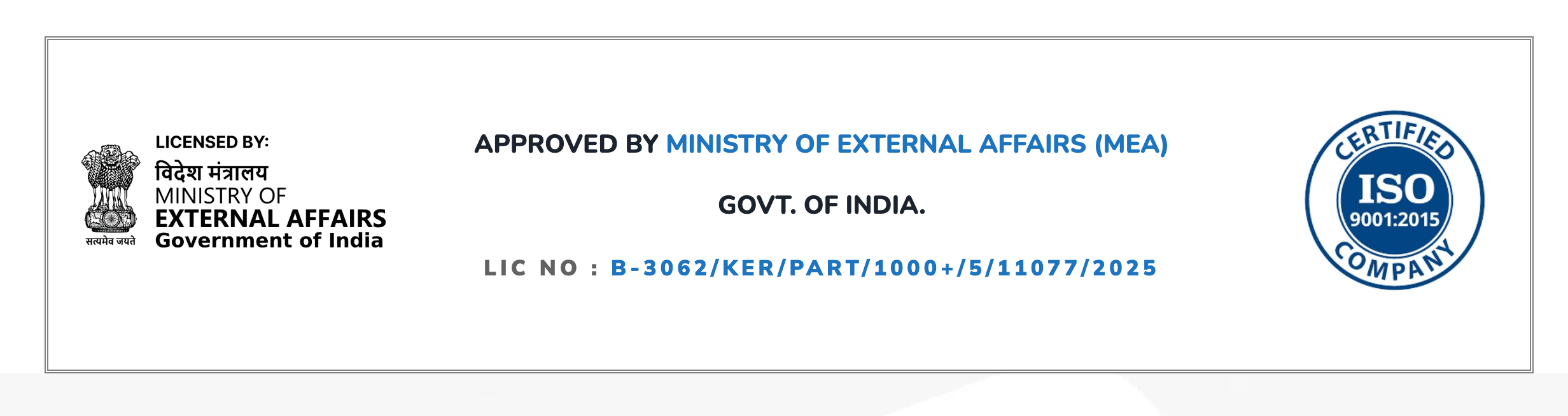 MEA licence and ISO 9001:2015 certification